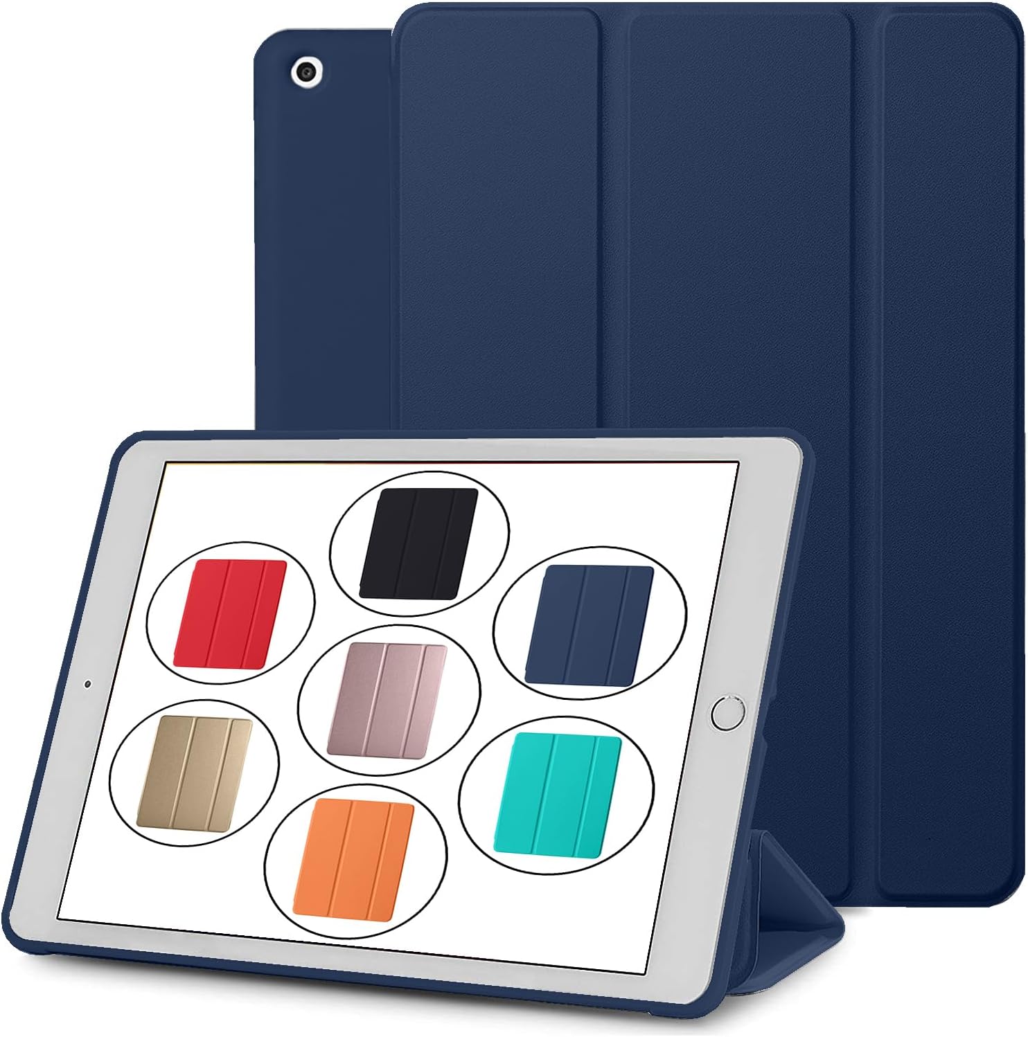Front. DuraSafe Cases - iPad 9.7" 6th/5th Gen 2018/2017 & Air 2/Air 1 Drop-Ready Smart Case with Magnetic Viewing Stand A1474 A1475 A1476 A1566 - Navy Blue.