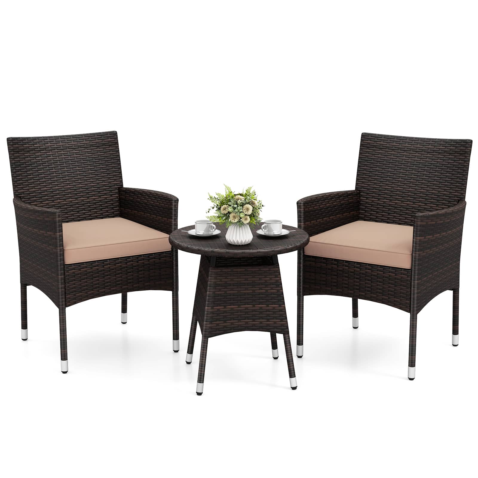 Gymax - Set of 3 Patio Furniture Set Hand-Woven PE Wicker Conversation Set w/Armchairs Beige - Yellow