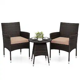 Gymax - Set of 3 Patio Furniture Set Hand-Woven PE Wicker Conversation Set w/Armchairs Beige - Yellow