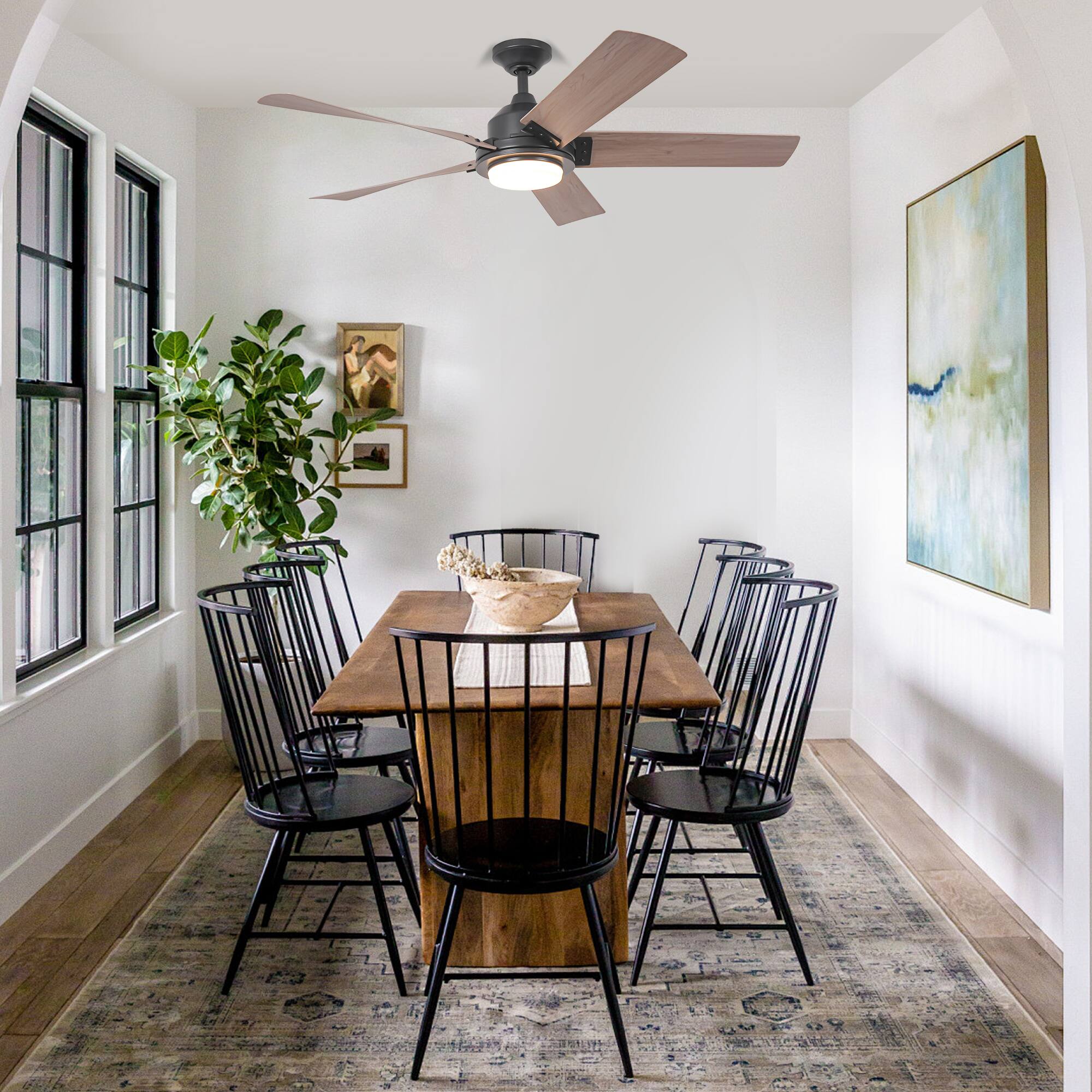 Left. Parrot Uncle - 52-inch Black LED Ceiling Fan with Remote - Black.