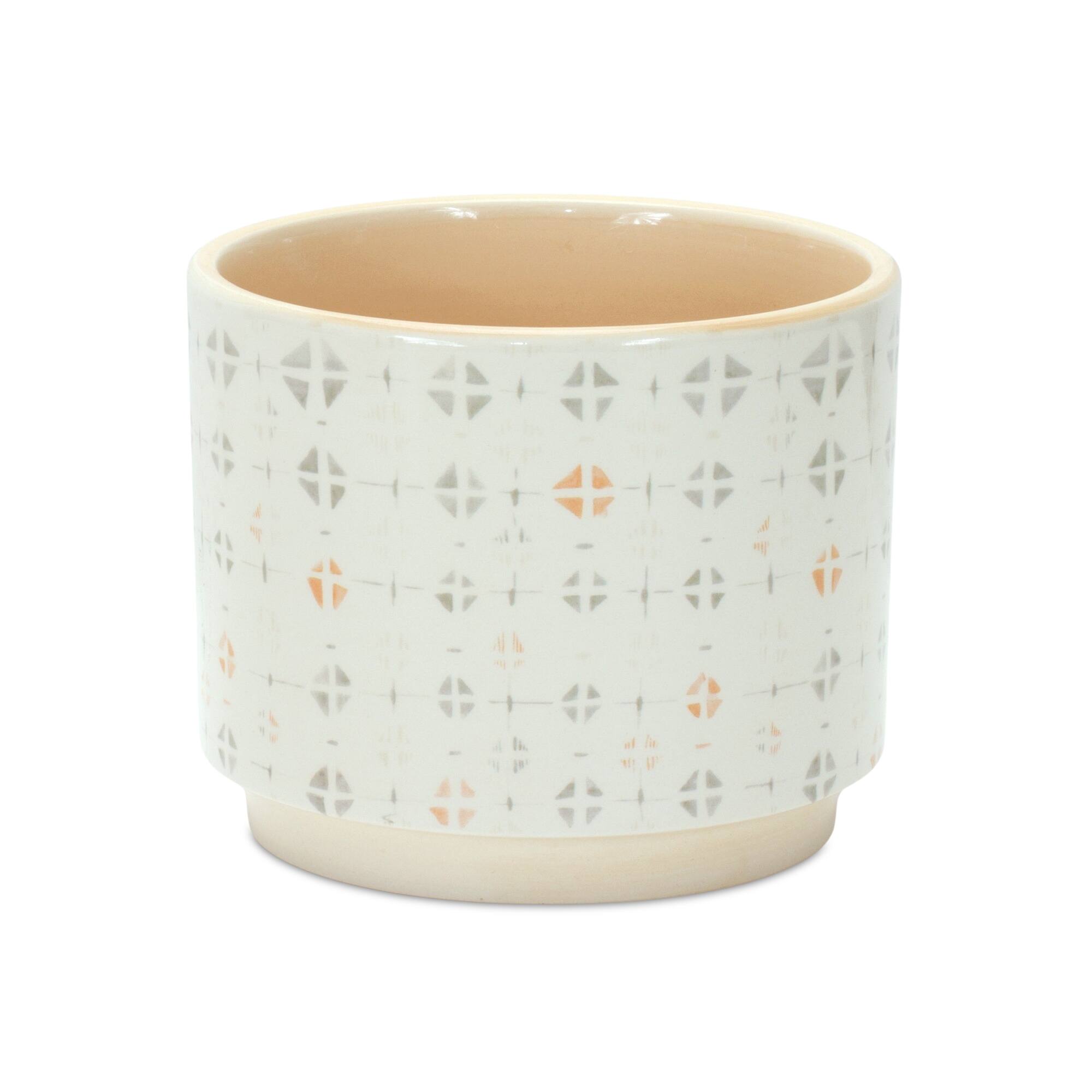 Angle. BreeBe - Blush Patterned Stacking Pot (Set of 3) - White, Yellow.