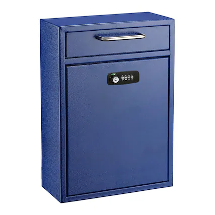 Front. AdirOffice - Drop Box Large Steel Wall-Mounted Drop Box Mailbox with Combination Lock - Blue.
