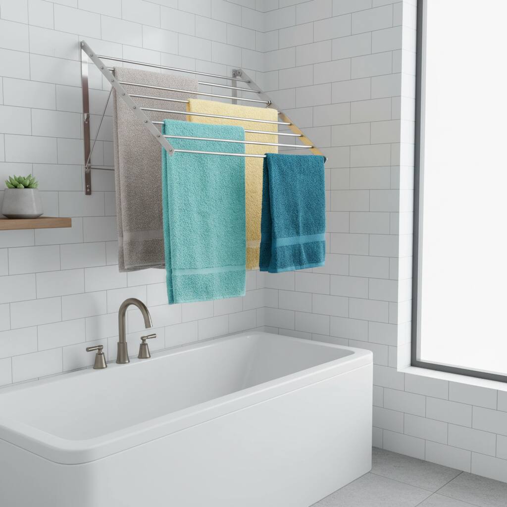 Alt View 1. Dazzed Corner - 22" W Wall Mounted Clothes Drying Rack,60 lb Capacity - Silver.