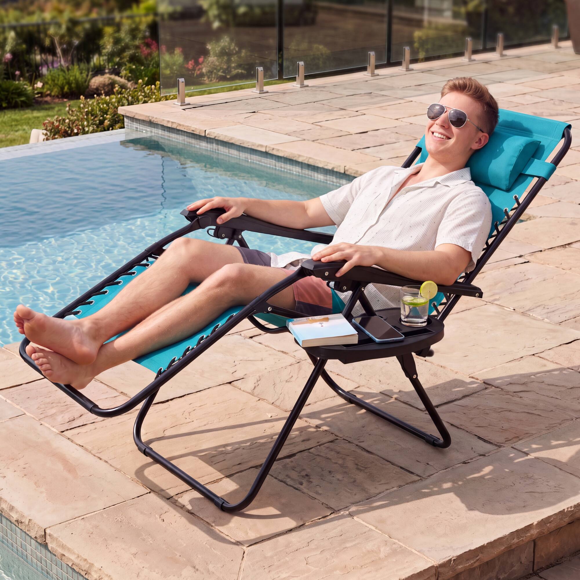 Alt View 8. Best Choice Products - Best Choice Products Padded Zero Gravity Chair with Side Tray & Adjustable Headrest - Peacock Blue - Peacock Blue.