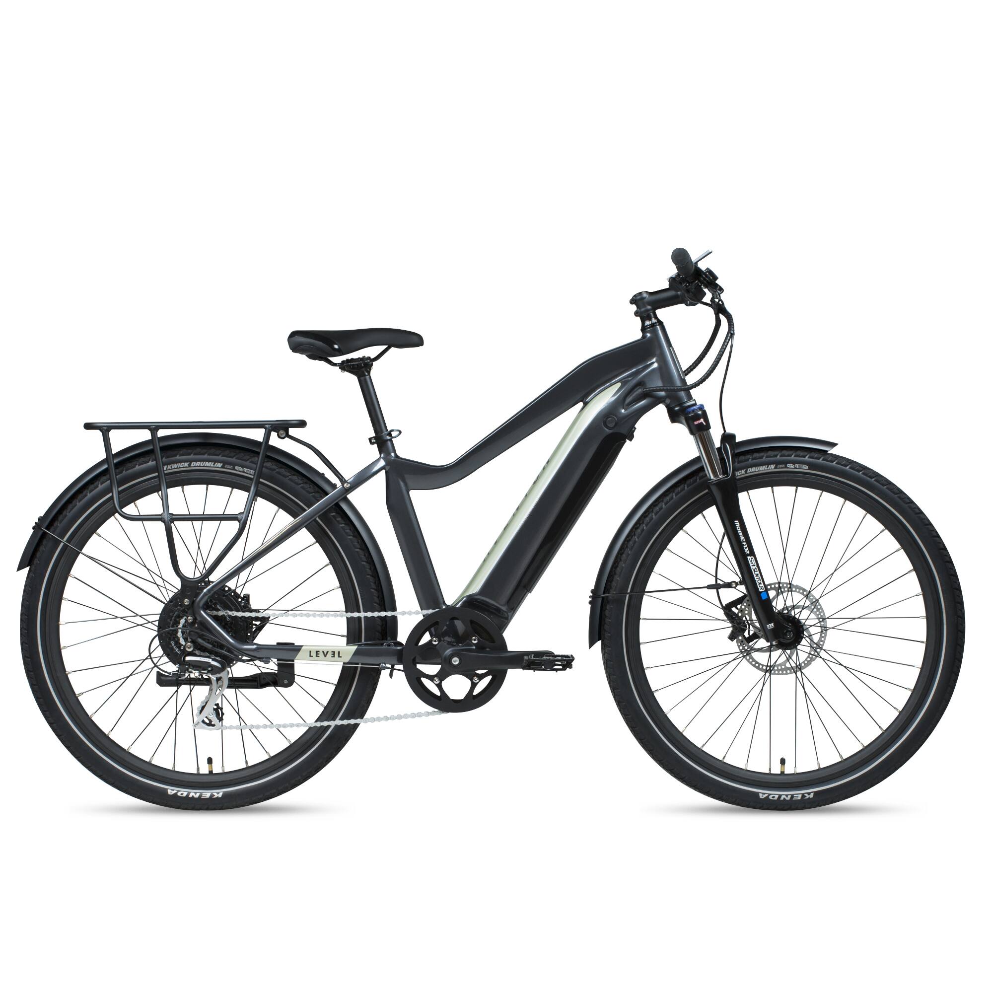 Front. Aventon - Level Commuter Step-Over Ebike w/ 40 mile Max Operating Range and 28 MPH Max Speed - Stone Grey.