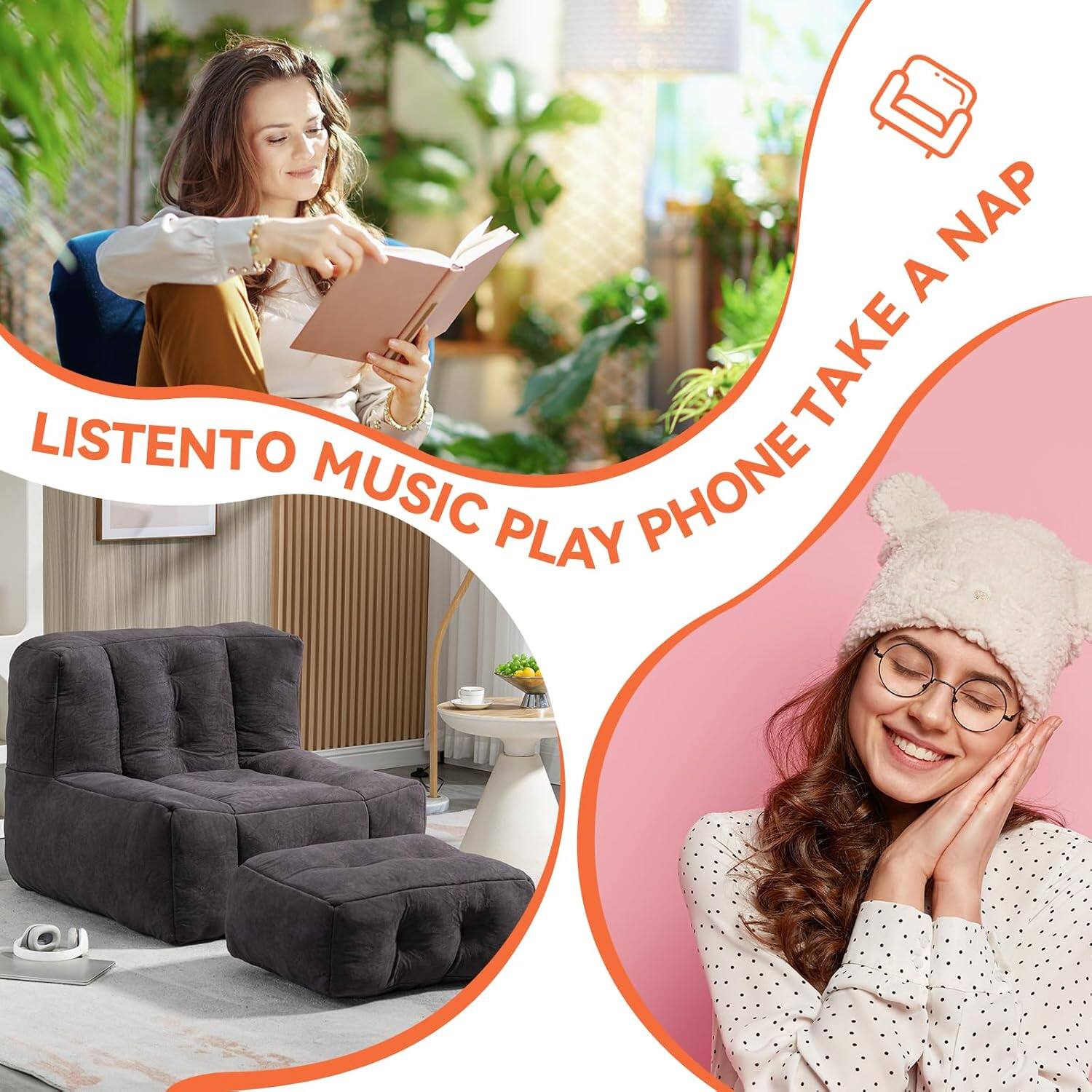 LISTEN TO MUSIC PLAY PHONE TAKE A NAP