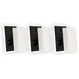 Theater Solutions by Goldwood - TS80W in Wall 8" Speakers Surround Sound Home Theater 3 Piece Speaker Set - Paintable White