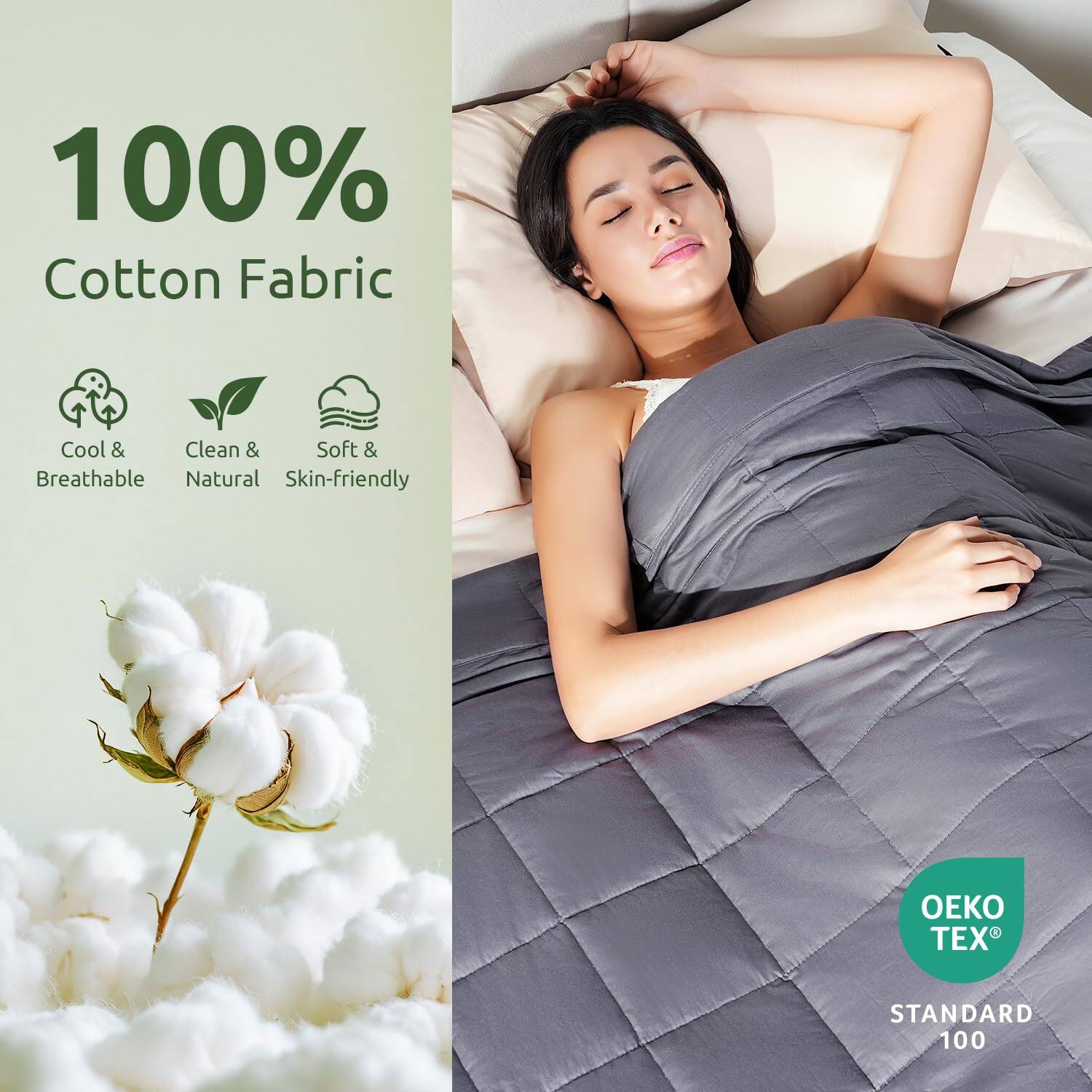 100% Cotton Fabric

- Cool & Breathable
- Clean & Natural
- Soft & Skin-friendly

OEKO TEX® STANDARD 100