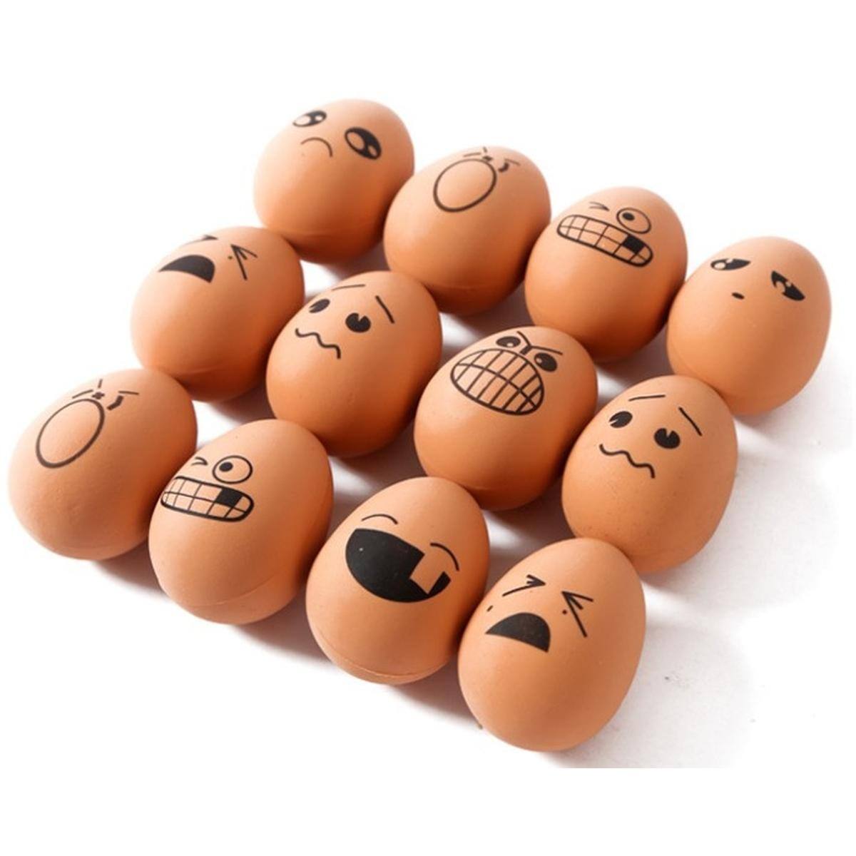 Front. JuzToys - 24 Pieces Realistic Bouncing Easter Eggs with Emoticon Faces, Bouncy Rubber Toy Food Pretend Eggs Playset, Fake Eggs - Bown.