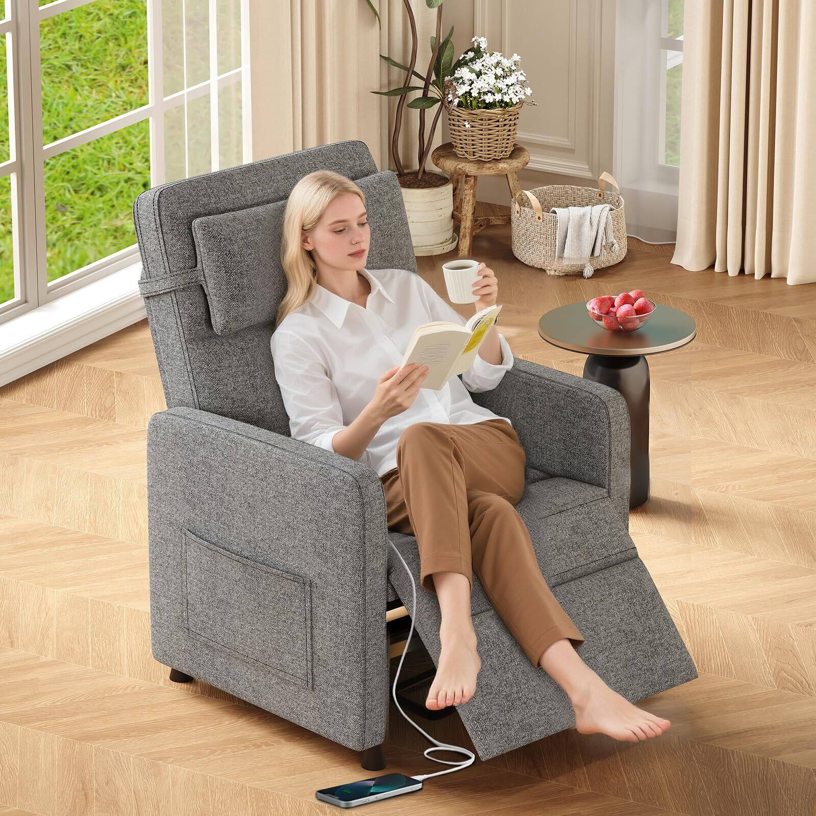 Alt View 3. Jojoka - Recliner Chair Electric Reclining Sofa Adjustable Power Recliner Lazy Chair Home Theater Seating - Grey.