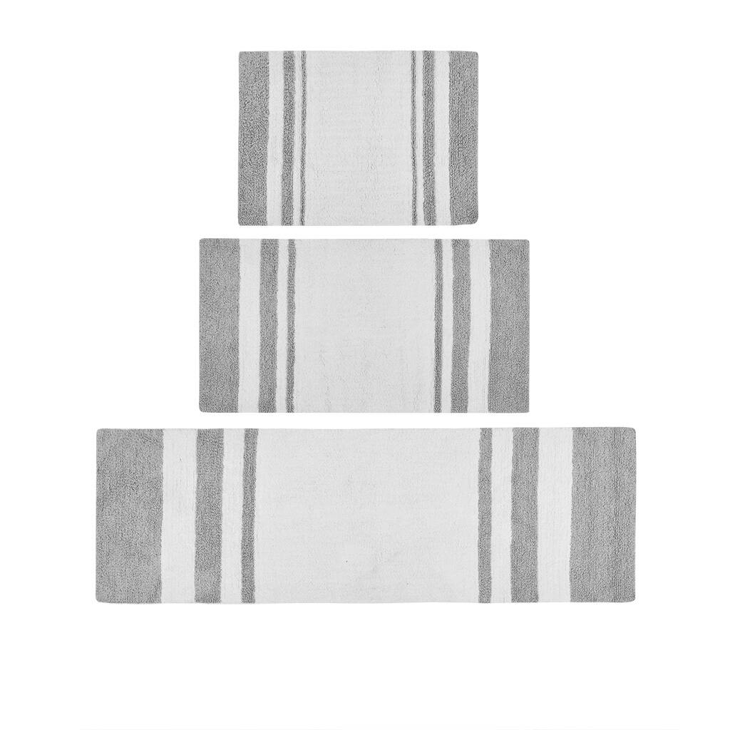 Alt View 2. APRILSOUL - Reversible Cotton Bath Rug Casual Stripes Soft Plush Highly Absorbent - Gray.