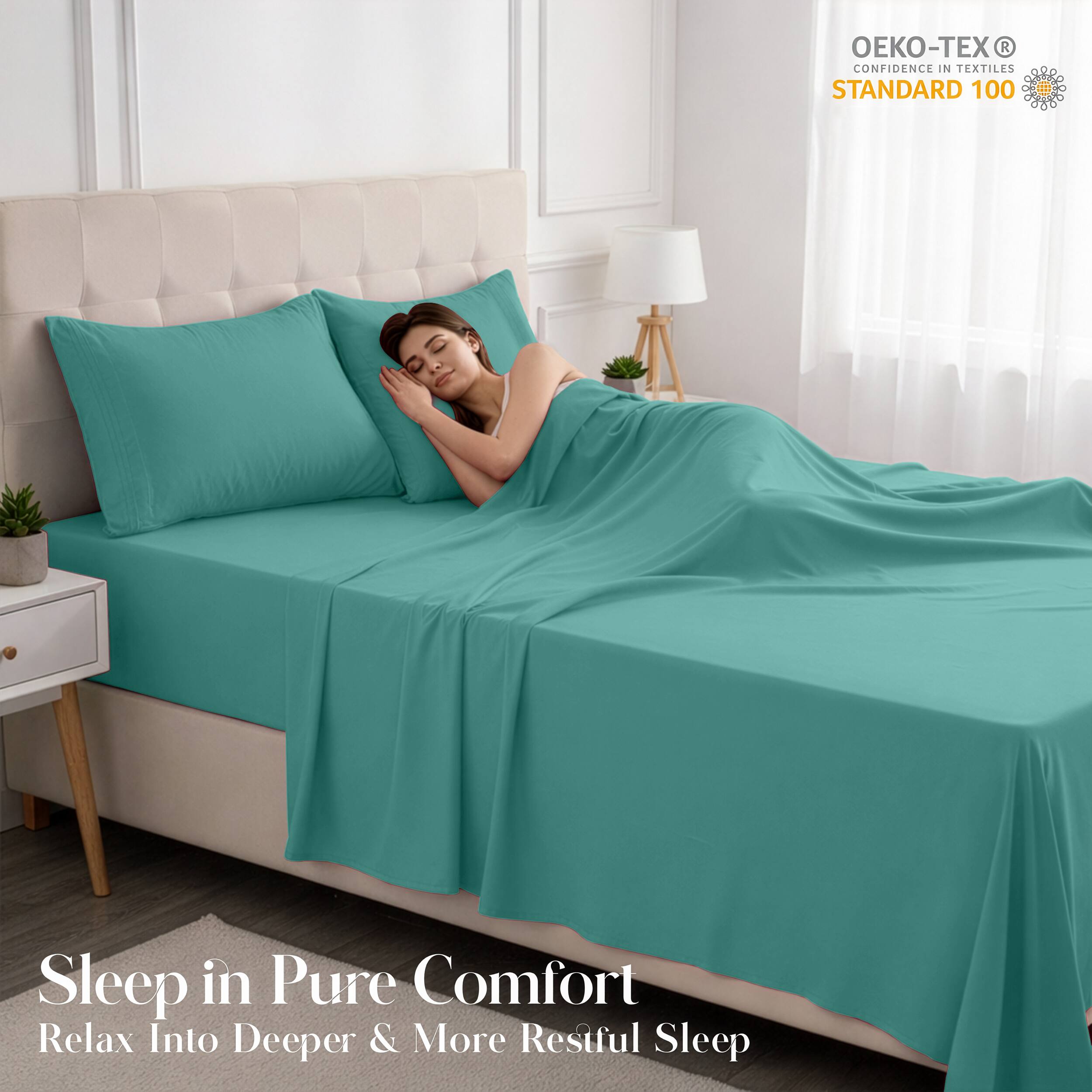 - OEKO-TEX® CONFIDENCE IN TEXTILES STANDARD 100
- Sleep in Pure Comfort
- Relax Into Deeper & More Restful Sleep