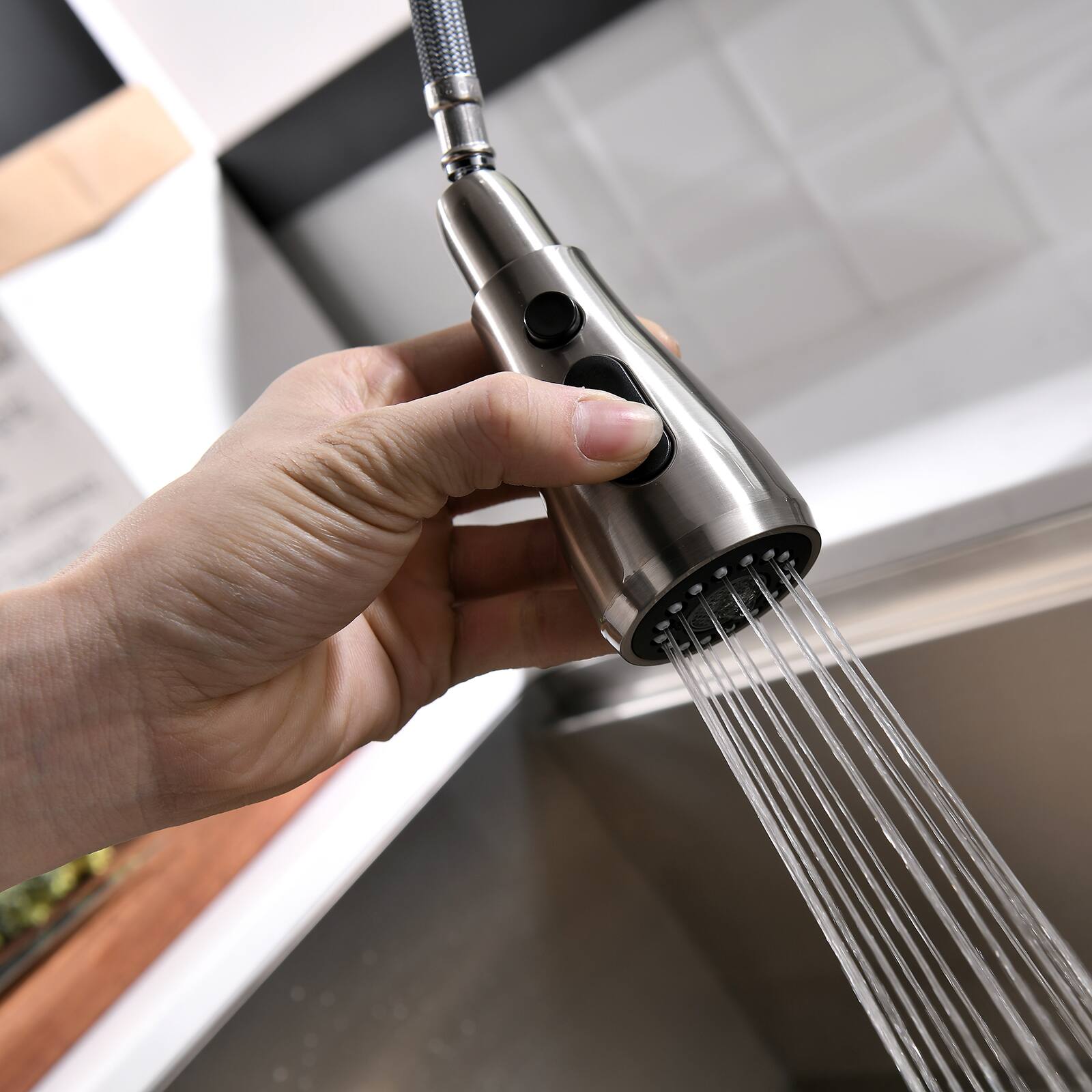 Back. Siljoy - FLG Touch-On Kitchen Faucet with Pull Out Sprayer Single Handle with 2-Way Pull Out Sprayer Brushed Nickel - Brushed Nickel.