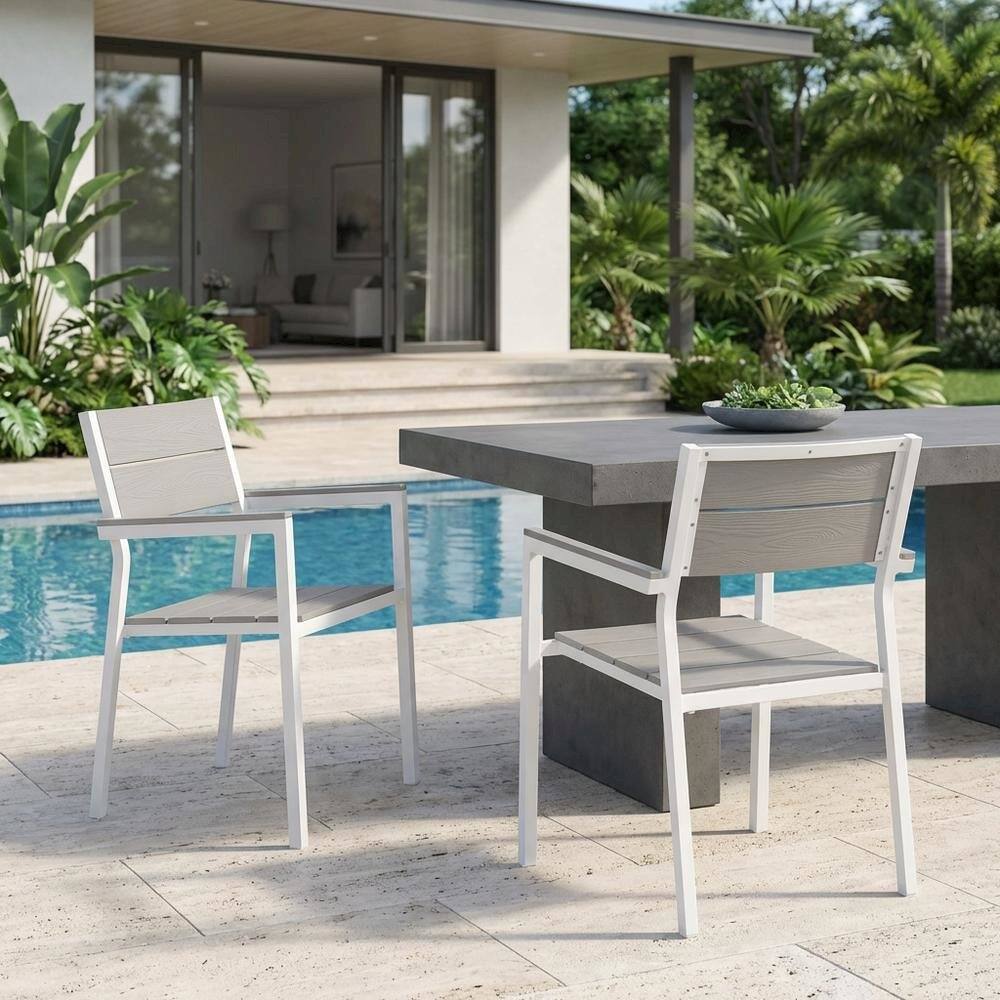 Left. Outdoor Escape - Outdoor Patio Dining Armchair Set Of 2 With Comfortable Backrests - Gray.