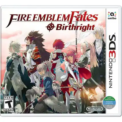 FIRE EMBLEM Fates Birthright
amiibo
NINTENDO 3DS
TEEN T ESRB
U.A.E Saudi Arabia Malaysia Singapore
Nintendo Official Product - T (Teen 13+)