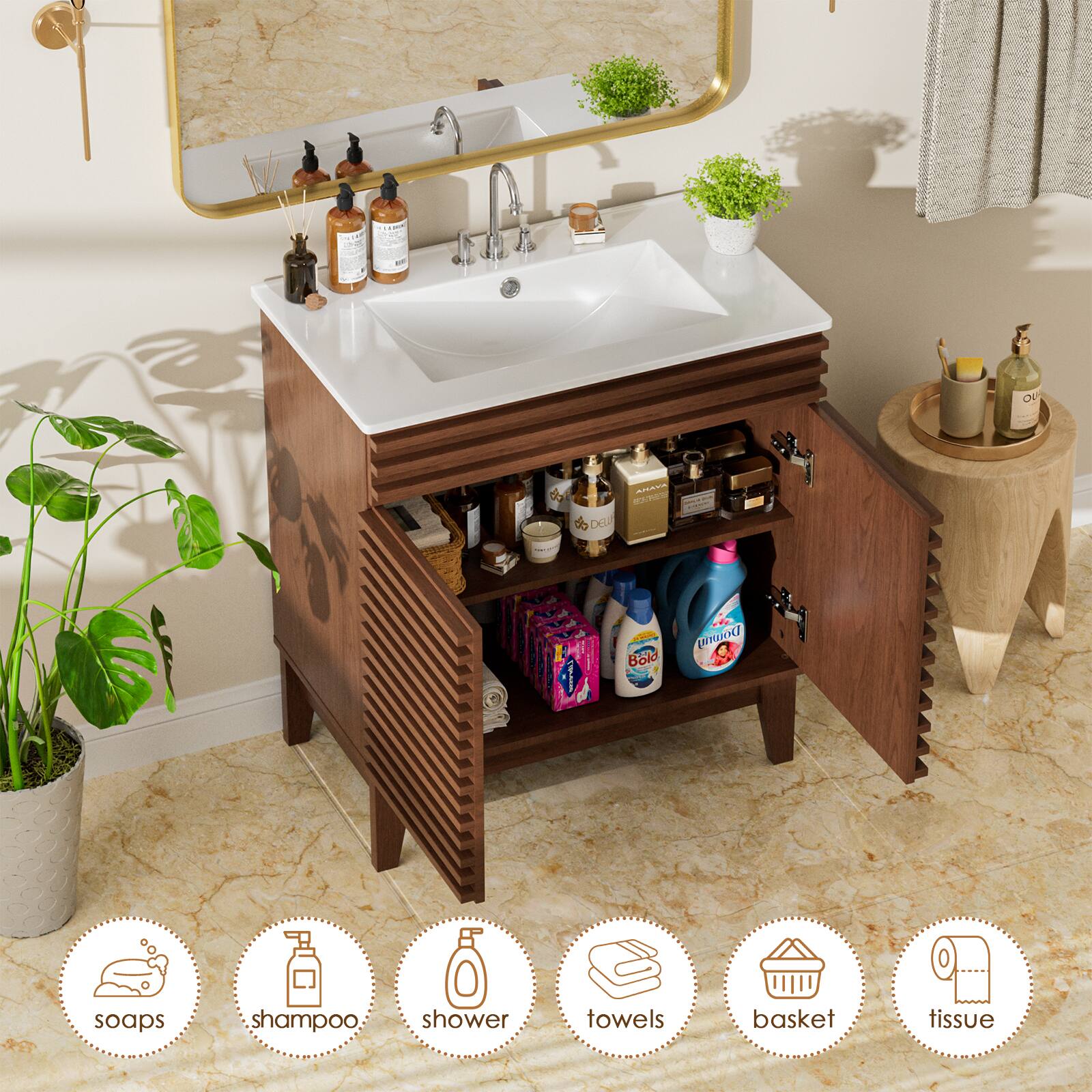 I - CND O S  DEu - Bold Doweu soaps shampoo shower towels basket tissue