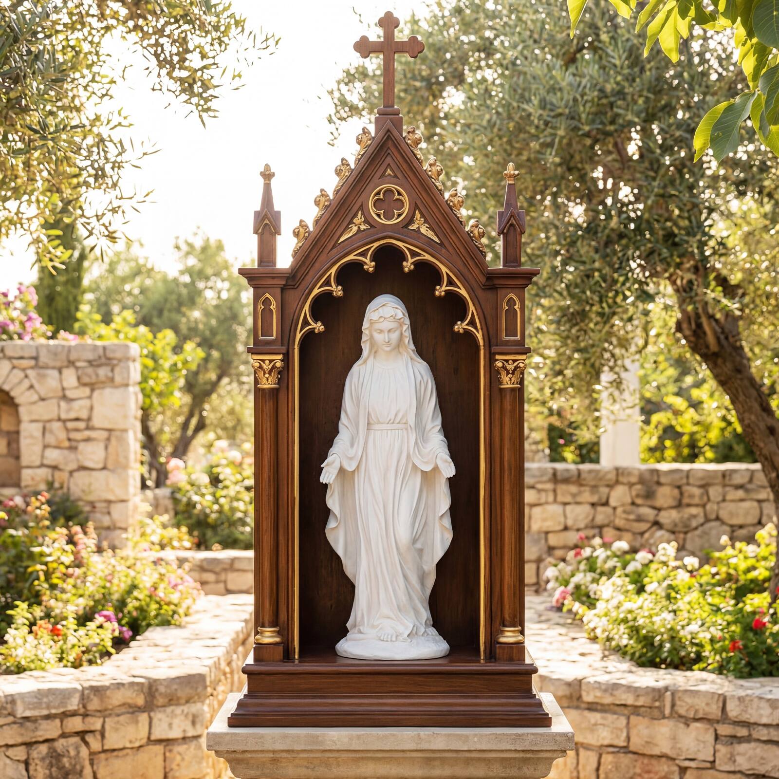 Alt View 5. Costway - Costway 29.5" Virgin Mary Statue Tall Outdoor Religious Sculpture with Aged Finish for Yard - White.