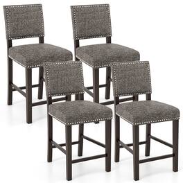 Gymax - 4PCS Upholstered Bar Stools 26 Inch Counter Height Chairs w/ Sponge Cushions - Grey, Brown