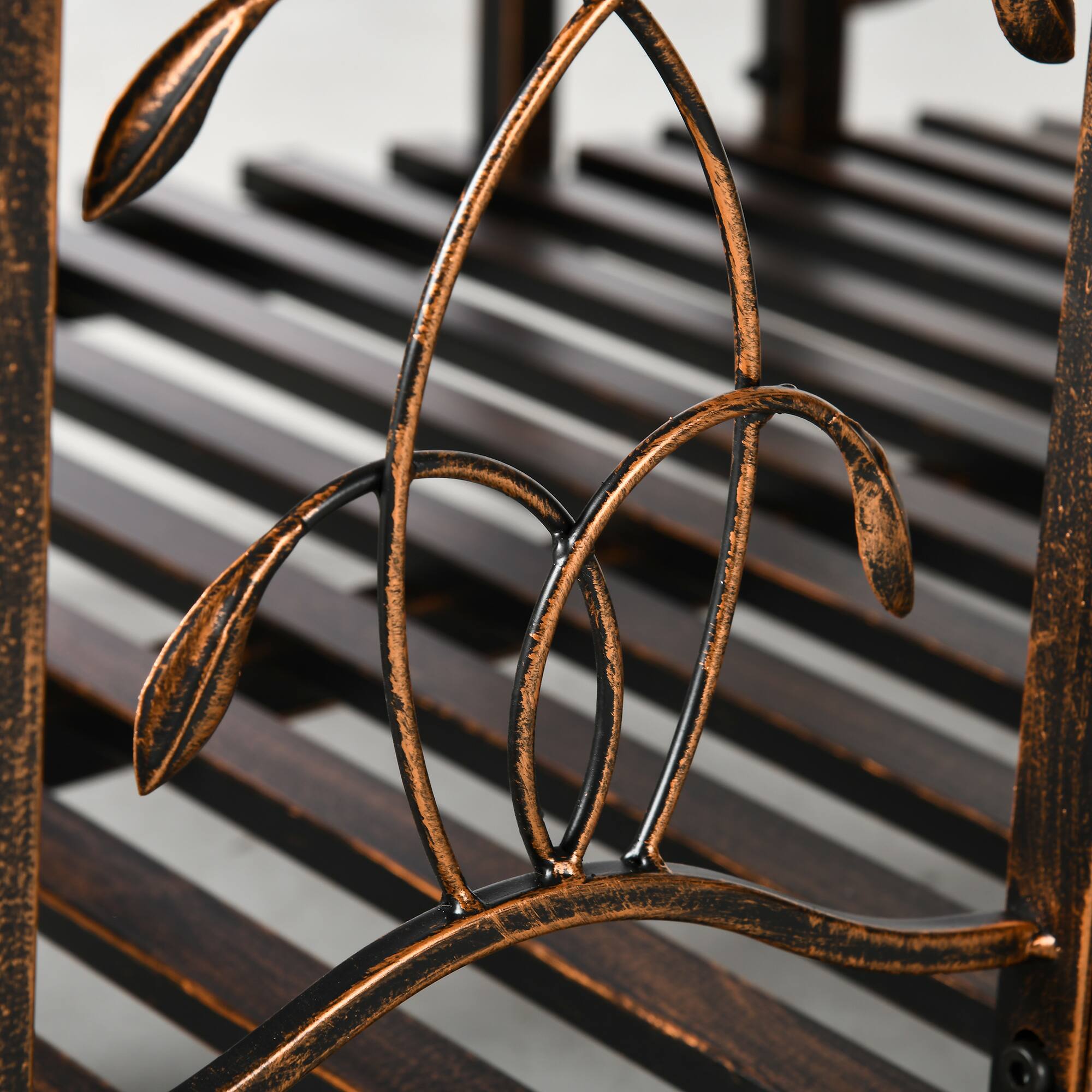 Alt View 7. Outsunny - 6' Metal Arch Backyard Garden Bridge with 660 lbs. Weight Capacity, Safety Siderails, Vine Motifs - Brown.