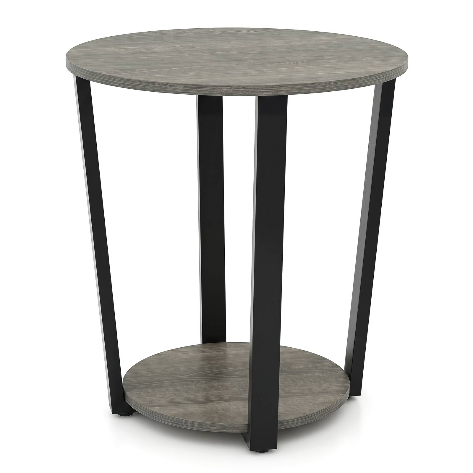 Alt View 9. Costway - Costway 1 PCS 2-tier Round Side Table, Home Accent Table with Storage Shelf, Metal Frame - Gray Oak.