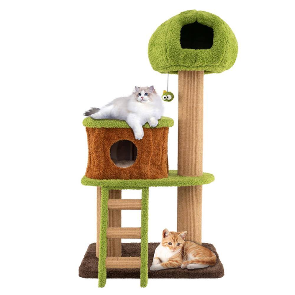 Angle. Kadyn - Cat Scratching Tower,Cat Tree, Cute Cat Tree for Indoor Cats with Mushroom-shaped Nest Condo and Climbing Ladder - Brown.