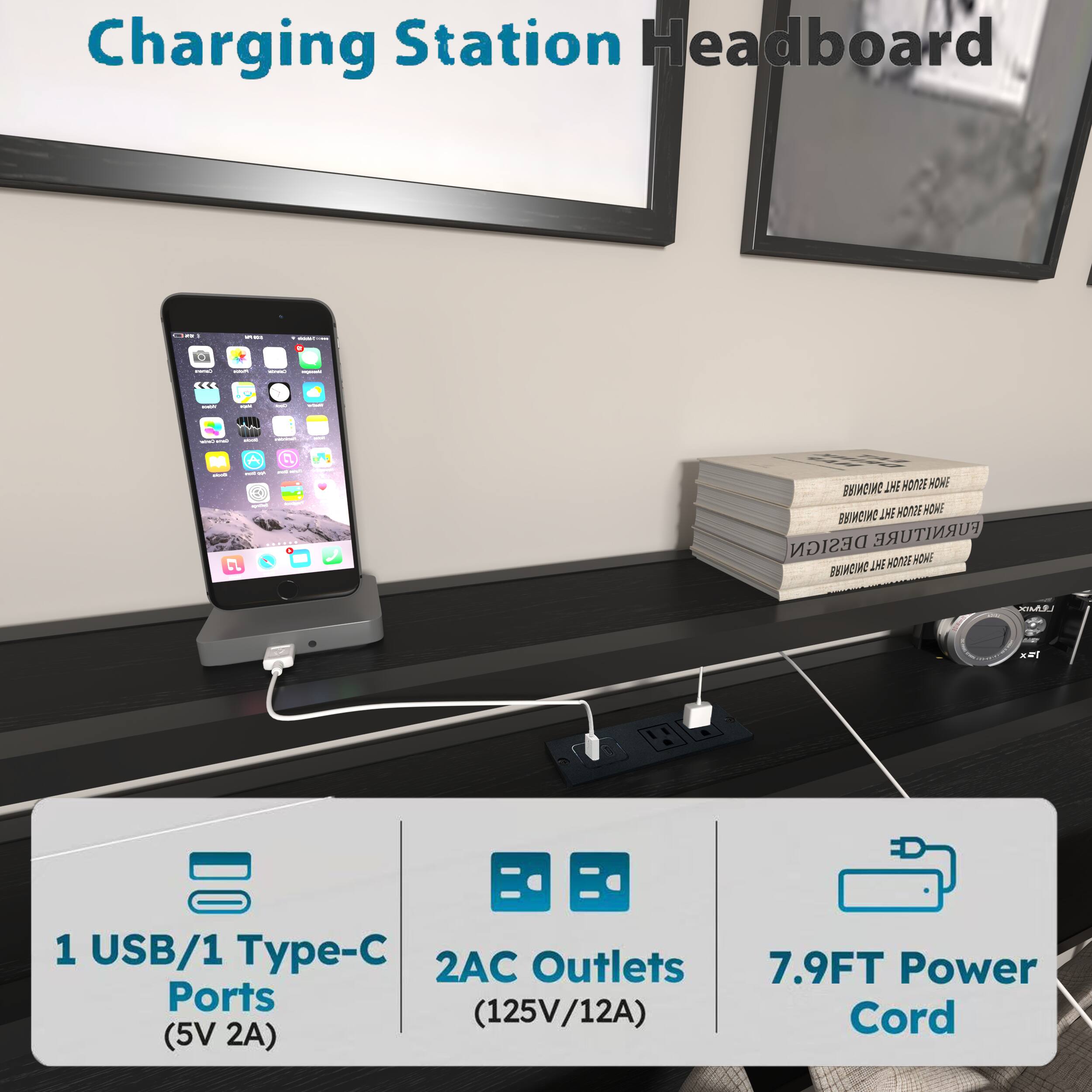 Charging Station Headboard

1 USB/1 Type-C Ports (5V 2A)

2AC Outlets (125V/12A)

7.9FT Power Cord