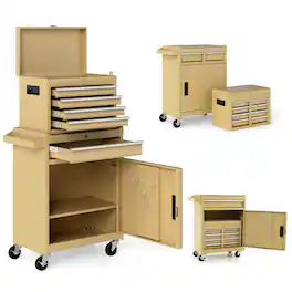 Costway - 2 in 1 Tool Chest & Cabinet with Sliding Drawers Rolling Garage Organizer - Yellow