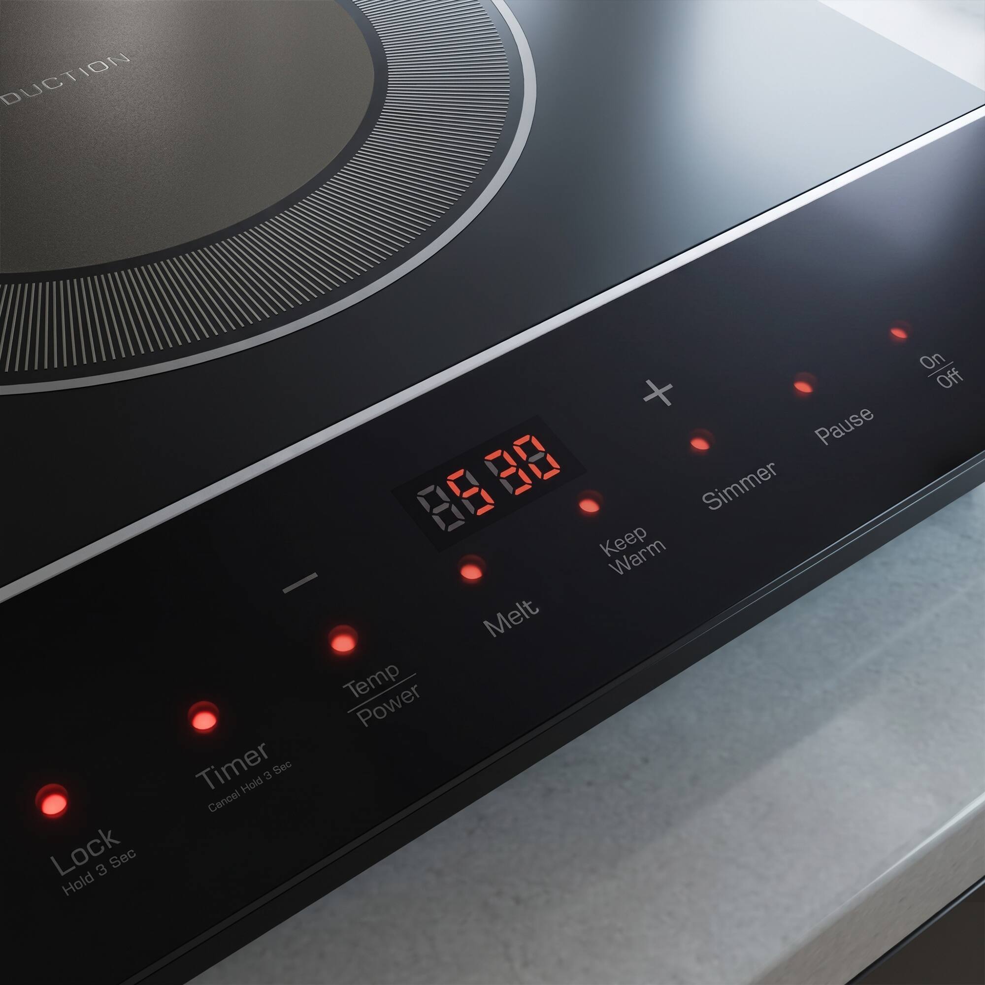DUCTION  
Lock Hold 3 Sec  
Timer Cancel Hold 3 Sec  
Temp Power  
Melt  
+ Pause Simmer Keep Warm  
On Off