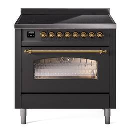 ILVE - Nostalgie II 36 inch Induction Range with 6 Elements (Triple Glass Door, Brass) - Graphite Matte