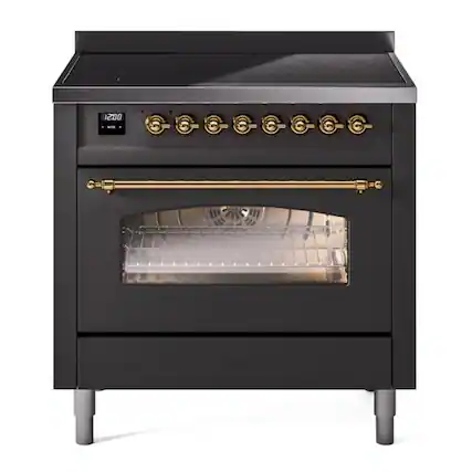 Front. iLive - ILVE Nostalgie II 36 inch Induction Range with 6 Elements (Triple Glass Door, Graphite Matte, Brass) - Graphite Matte.