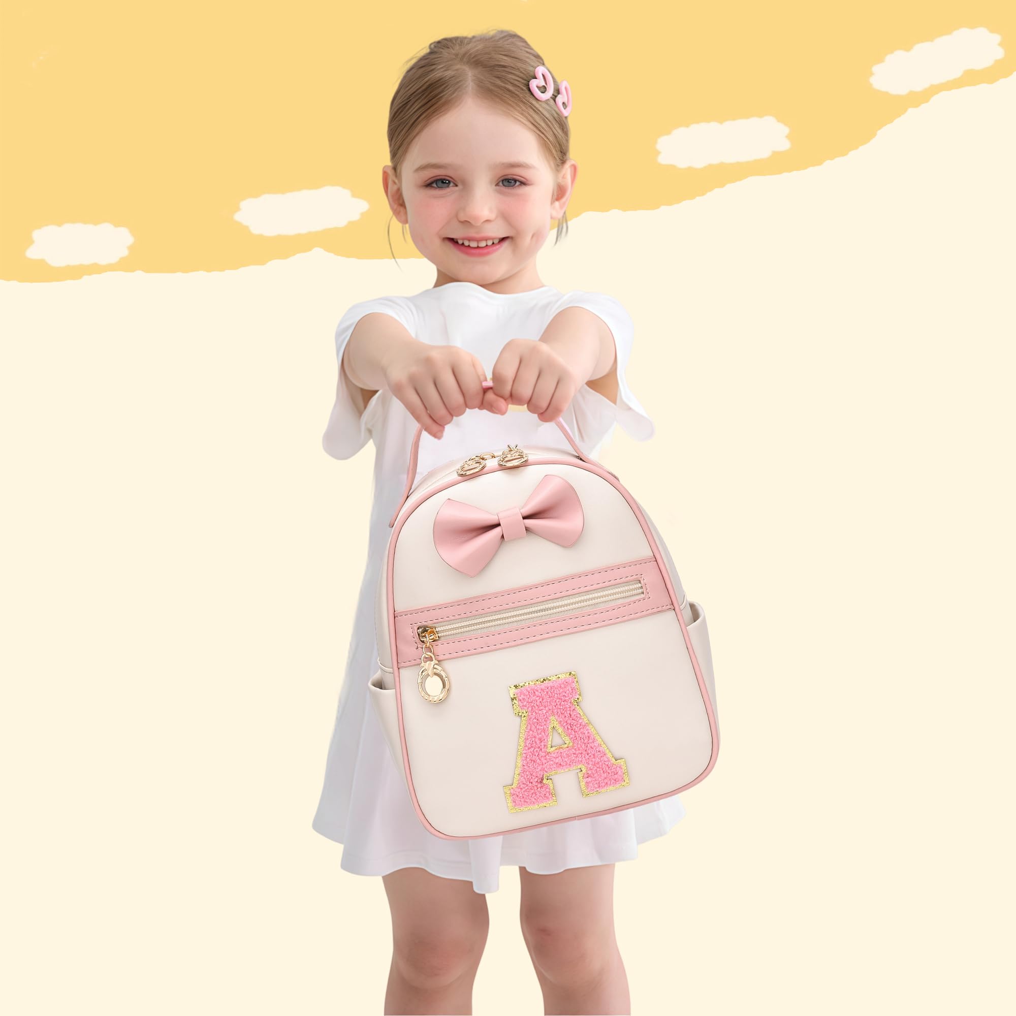 Back. Pacoar Cade - Initial Bowknot Small Leather Backpack Cute Mini Personalized Trendy Stuff Gifts For Women Pink-m - Pink-e.