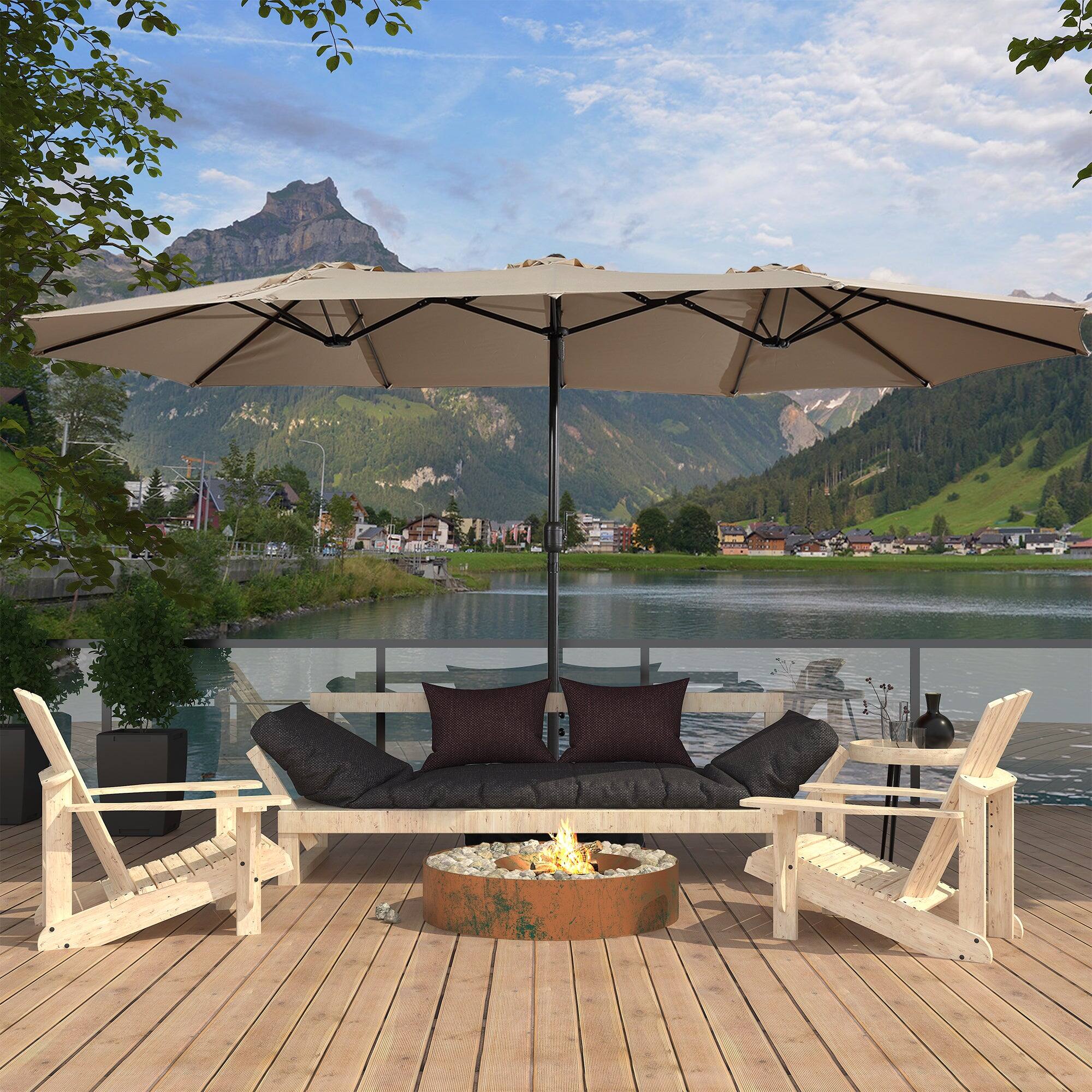 Alt View 3. Boyel Living - 15 FT Extra Large Double Sided Patio Market Umbrella with Base Fade Resistant UV Resistant - Tan.