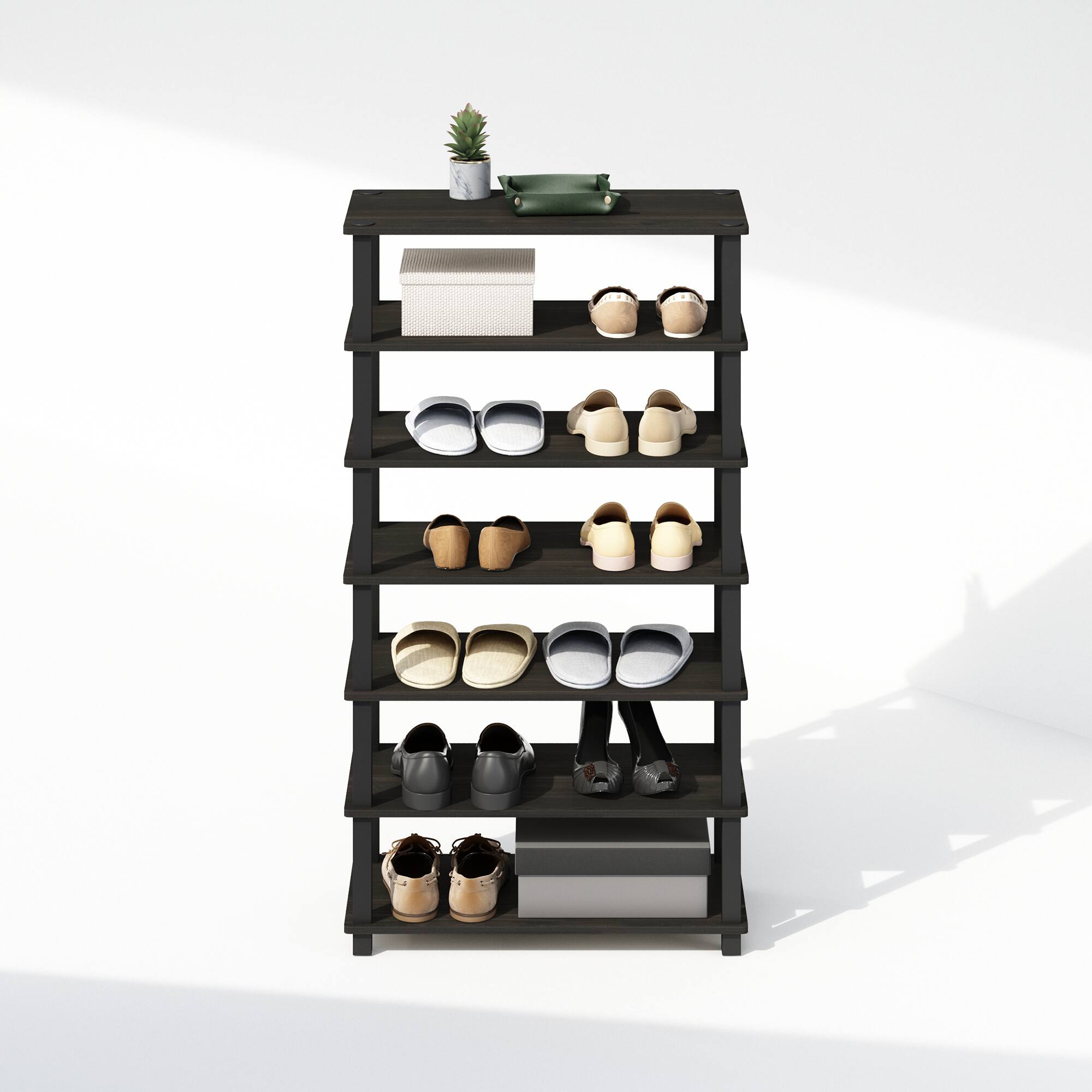Alt View 4. Furinno - Turn-S-Tube 4-Tier Multipurpose Shoe Rack, Set of 2 - Espresso/Black.