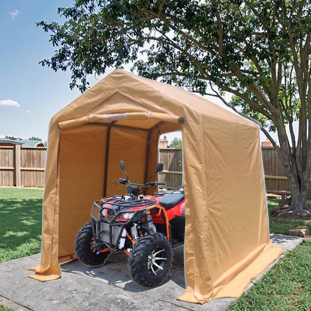 Angle. APRILSOUL - Outdoor Portable Gazebo Shed 2 Roll up Zipper Doors Vents Carport Motorcycle Waterproof UV Resistant - brown.