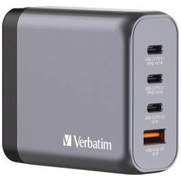 Verbatim - 32203 140 W 4-Port GaN Wall Charger - Black/Gray - Black/Gray
