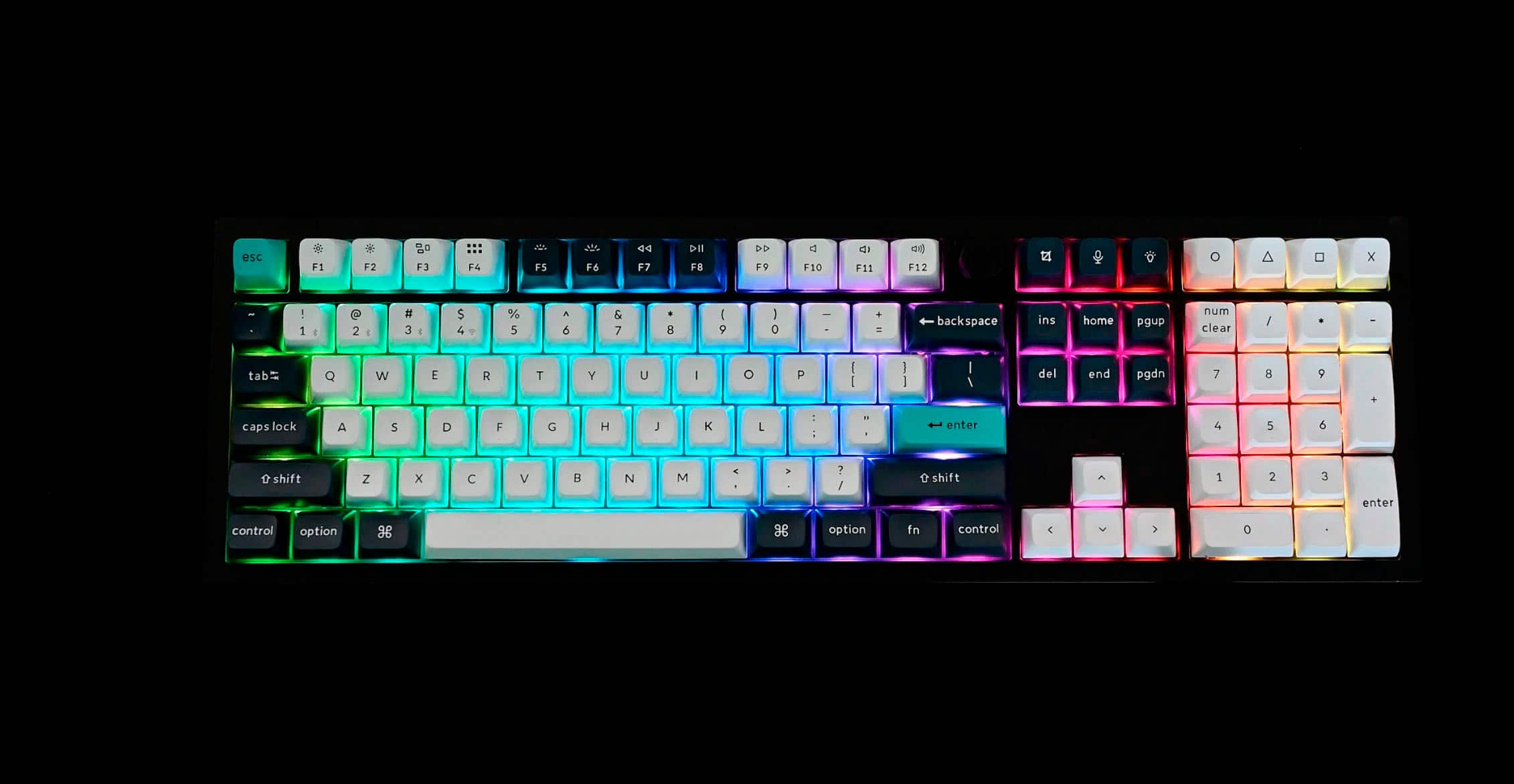 esc F1 F2 F3 F4 F5 F6 F7 F8 F9 F10 F11 F12 o x - 1 2 3 4 $ 5 6 7 8 9 0 - + - backspace ins home pgup num clear / . I tab Q W E R T Y U I O P : I I I del end pgdn 7 8 9 4 caps lock A 5 D F G H J L - : . enter 4 5 6 9 shift Z x V B N M < . > 7 / e shift 2 1 2 3 enter control option gg s option fn control V > o