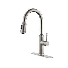 Ropilly - Single Handle Kitchen Faucet, Stainless Steel Pull Down Sprayer, High Arc Sink Faucet - Brushed Nickel