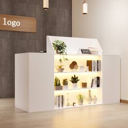 Famapy - 61" Reception Desk with LED Light, Locking Drawers, Keyboard Tray, Salon Office Counter - White