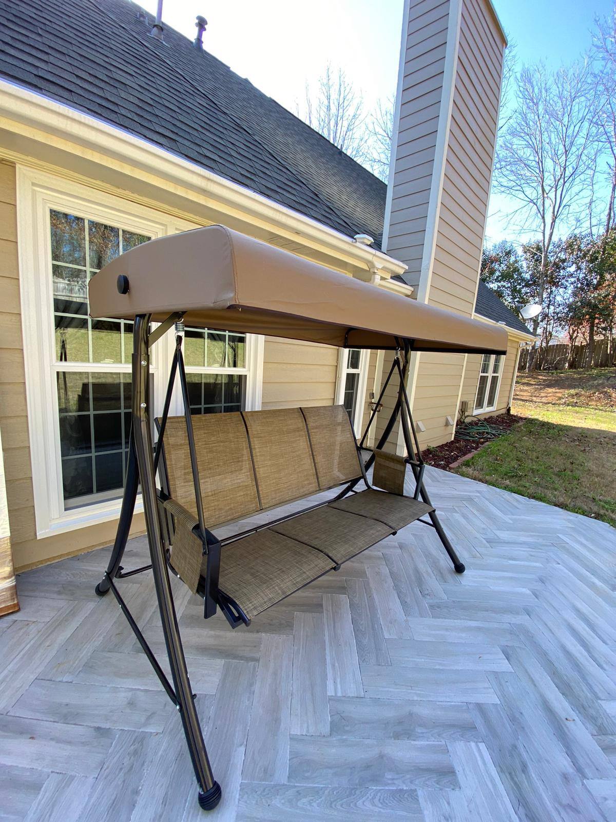Angle. PURPLE LEAF - 2/3-person Deluxe Outdoor Patio Porch Swing with Weather Resistant Steel Frame, Adjustable Tilt Canopy - Beige-3 Person.