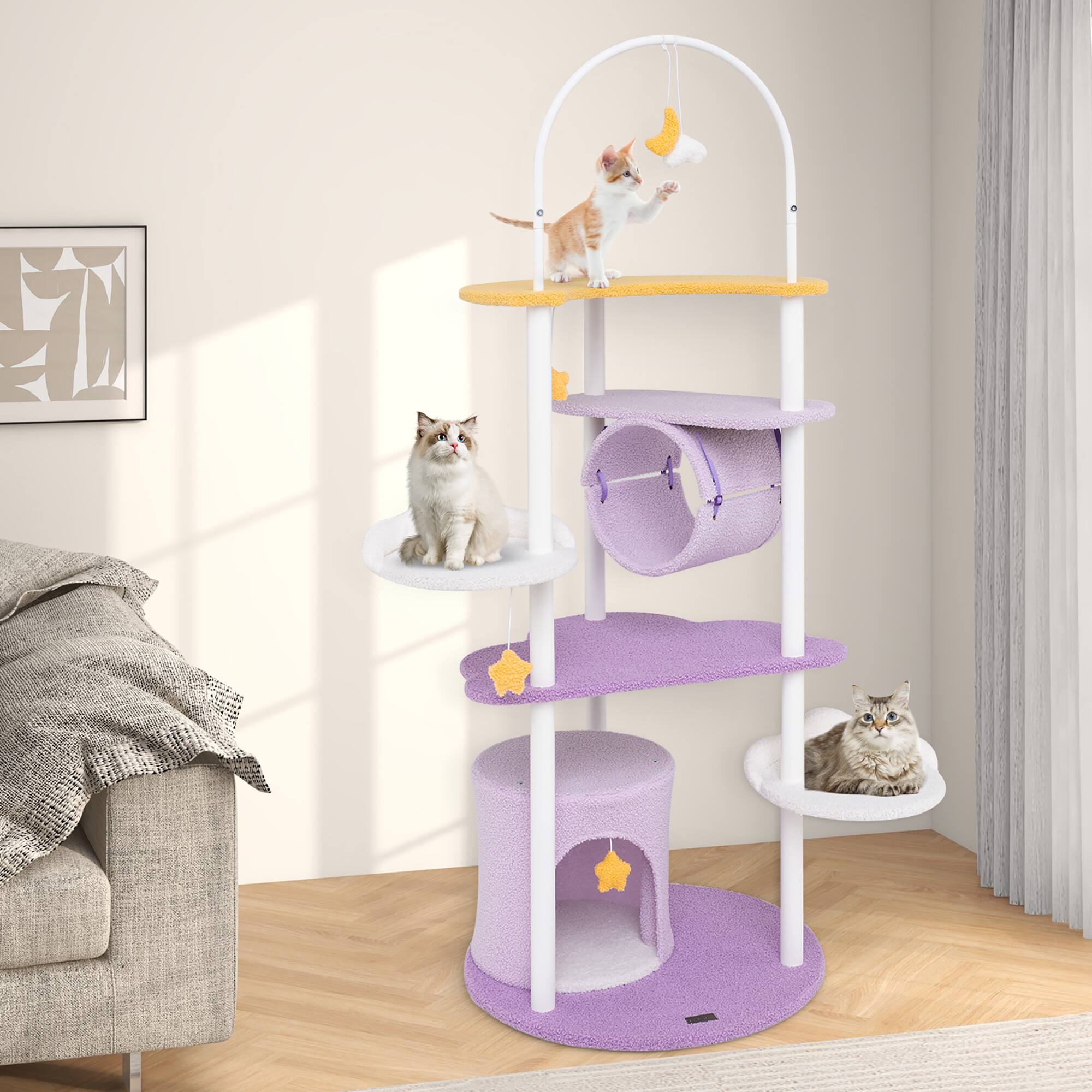 Alt View 3. Gymax - Gymax 62'' Multi-level Cat Tree w/ Moon-Shaped Top Perch Cloud-Shaped Jumping Platform.