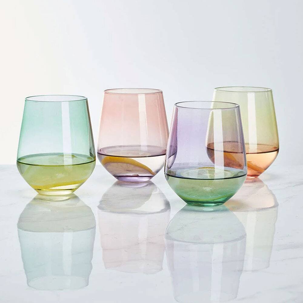 Angle. Mikasa - Chroma Stemless Wine Glasses Set of 4 - Assorted.