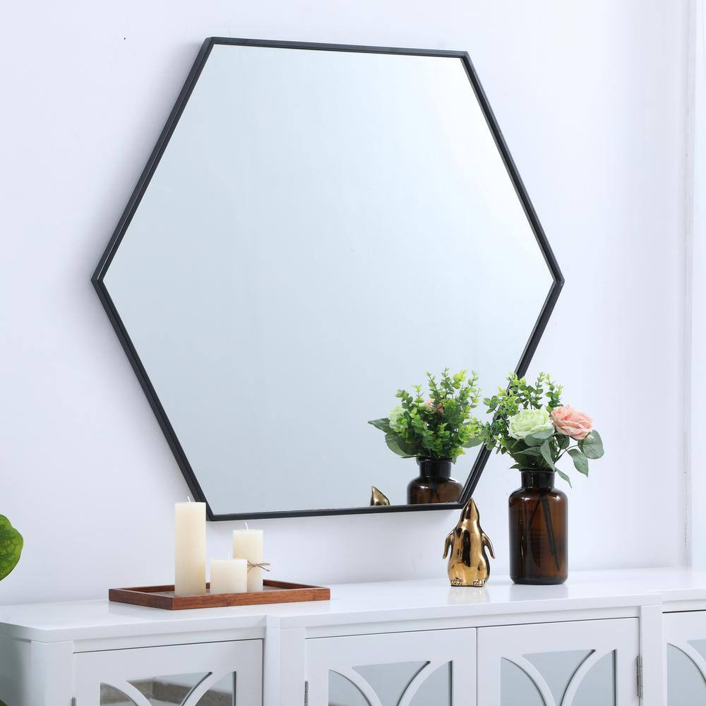 Alt View 7. Elegant Decor - Metal frame hexagon mirror 38 inch in Black - Black.