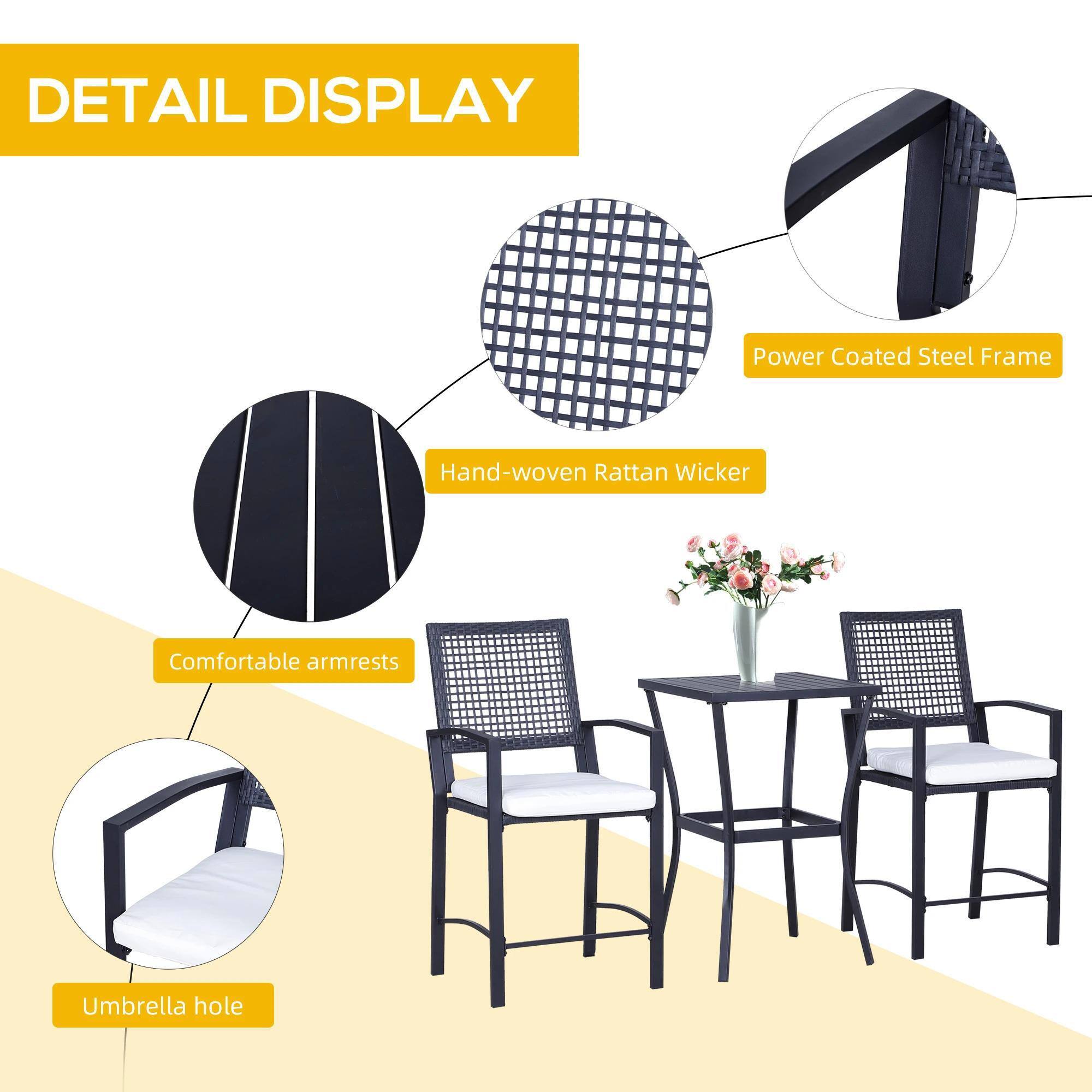 DETAIL DISPLAY

- Power Coated Steel Frame
- Hand-woven Rattan Wicker
- Comfortable armrests
- Umbrella hole