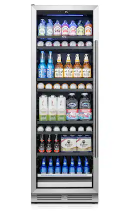 Yeego - 24 inch Beverage Refrigerator fridge,Freestanding or Built-In 373 Cans Beverage cooler with Glass Door for Home,Bar - Silver