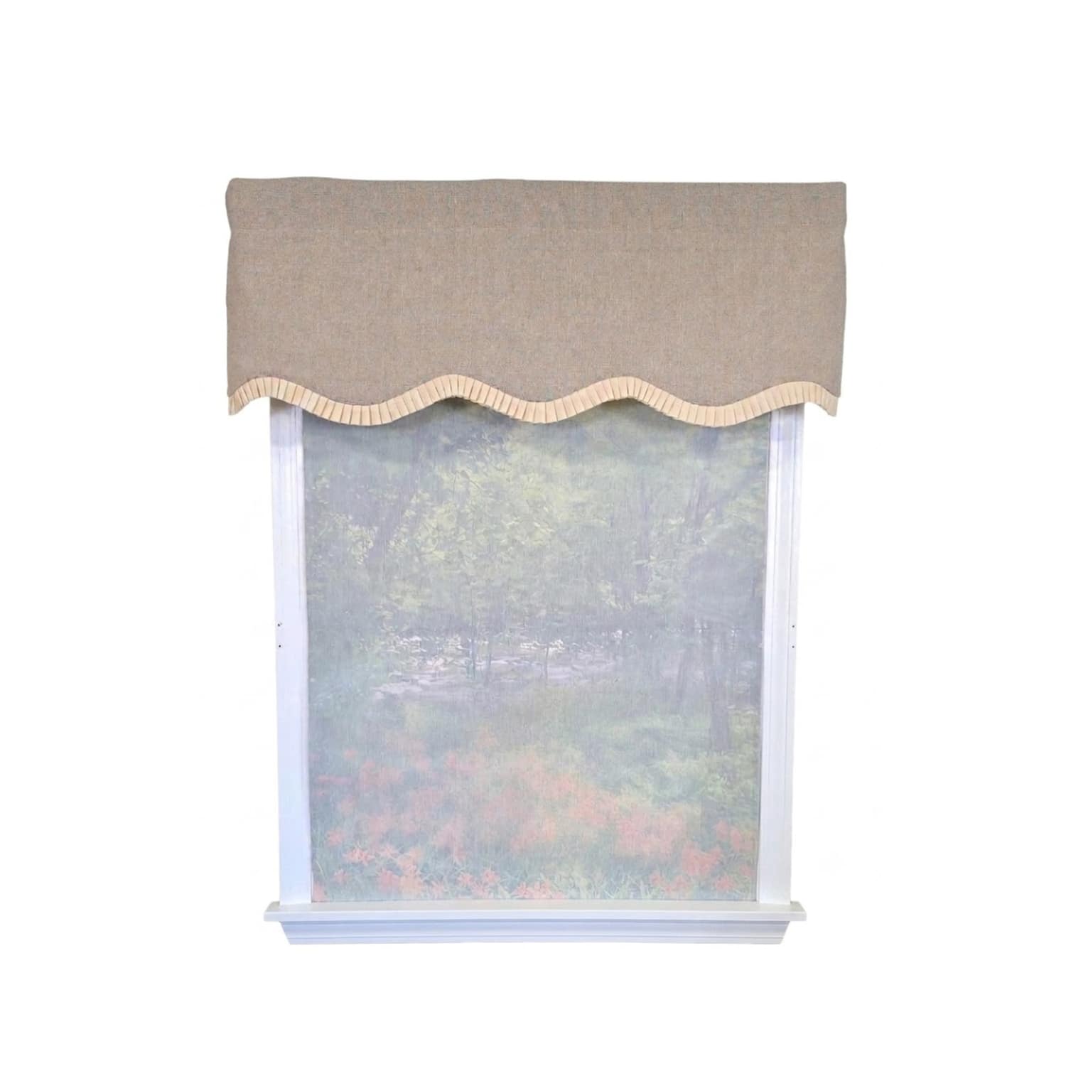 RLF Home - Denton Ruffled Provance Window Valance 100% Cotton Lined Rod Pocket 50" x 17" - Beige