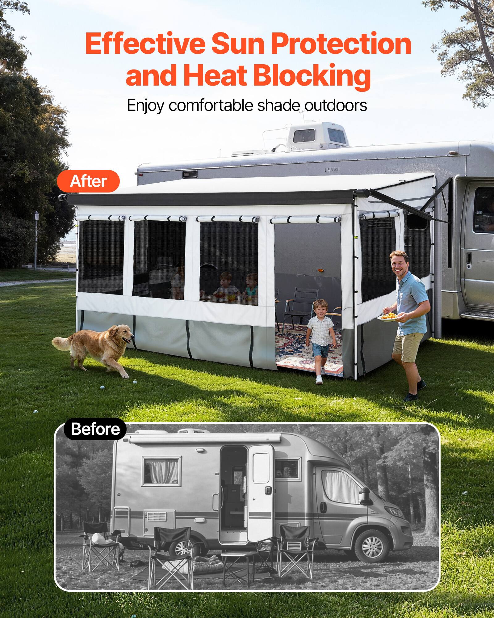 Effective Sun Protection and Heat Blocking  
Enjoy comfortable shade outdoors  

After  

Before