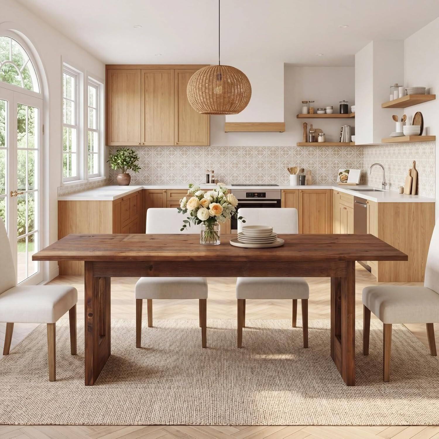 Back. Tribesigns - Solid Wood Dining Table with Wood Grain Finish and Rectangular Top for Dining Room and Kitchen - Brown.