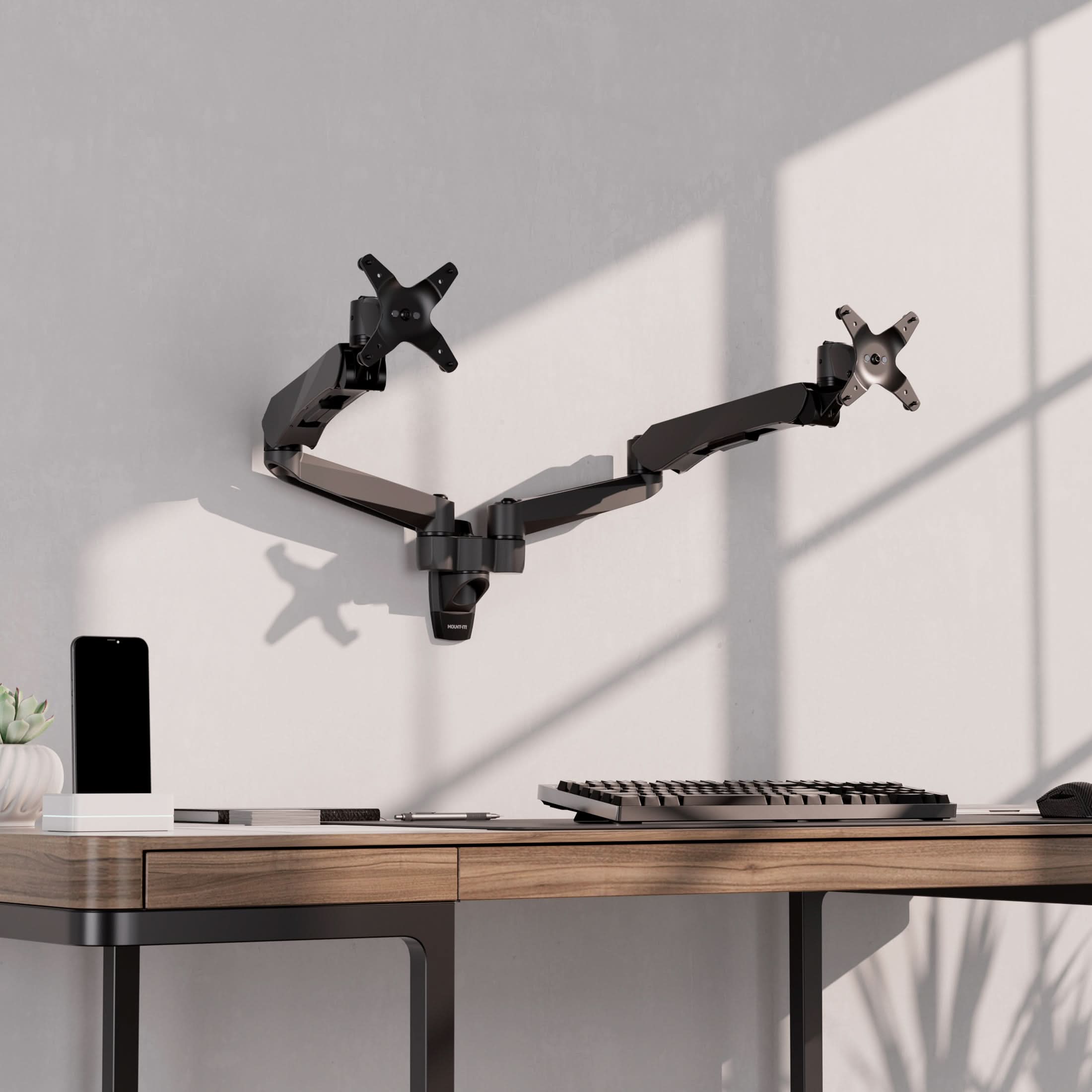 Alt View 6. Mount-It! - CLiX Series Dual Monitor Wall Mount with Gas Spring Arms, Full Motion, 13"-32", Black - Black.