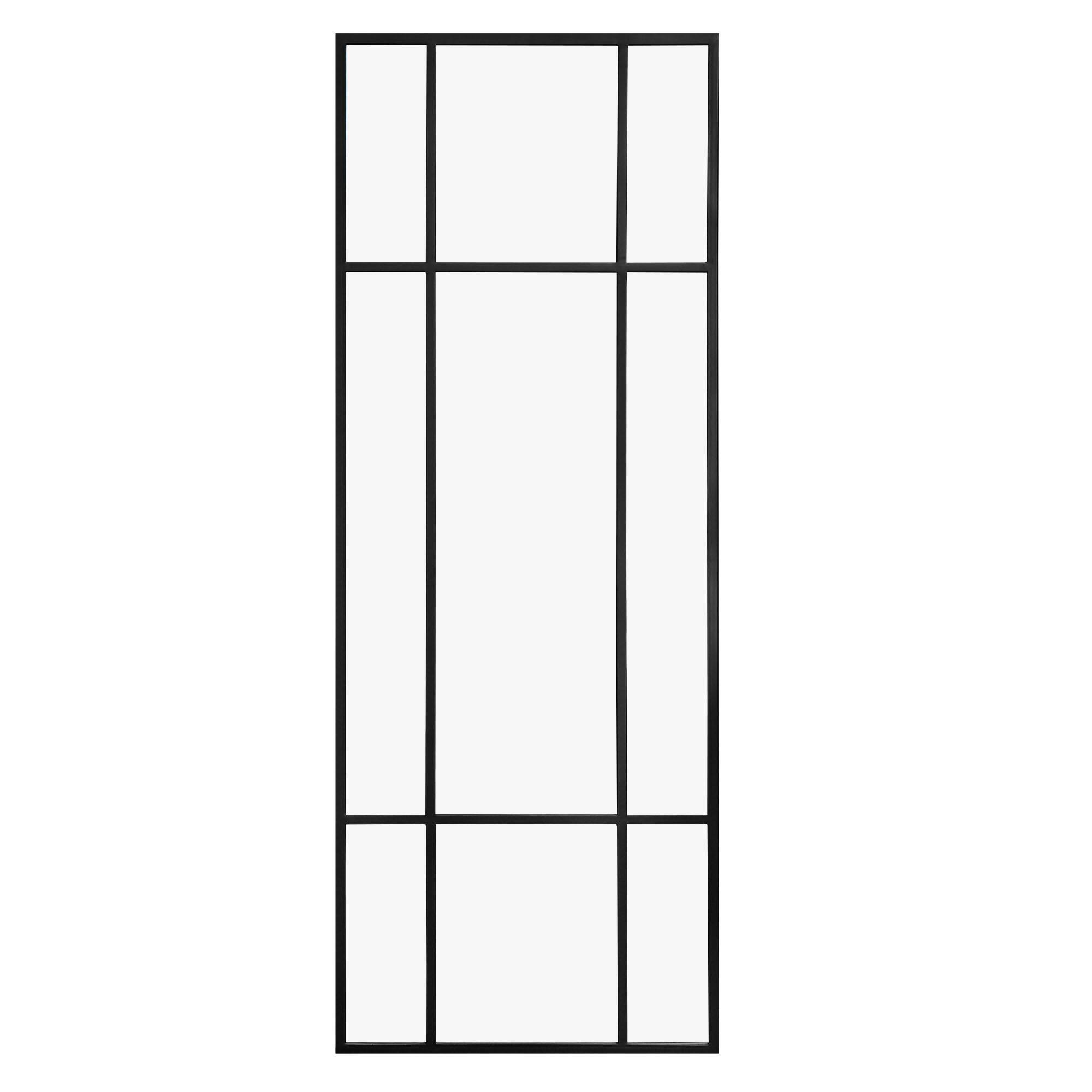 Angle. PexFix - Windowpane Rectangle Mirror, 63x24 in. Iron Frame, Rustic Wall Decor for Living Room, Entryway - Black.