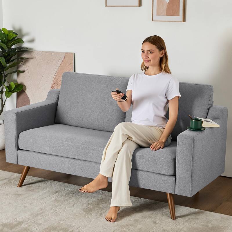 Alt View 4. Vipbear - Vipbear 65.4" Loveseat Sofa,Tool-Free Setup Small Couchesfor Bedroom Office,Gray - Gray.